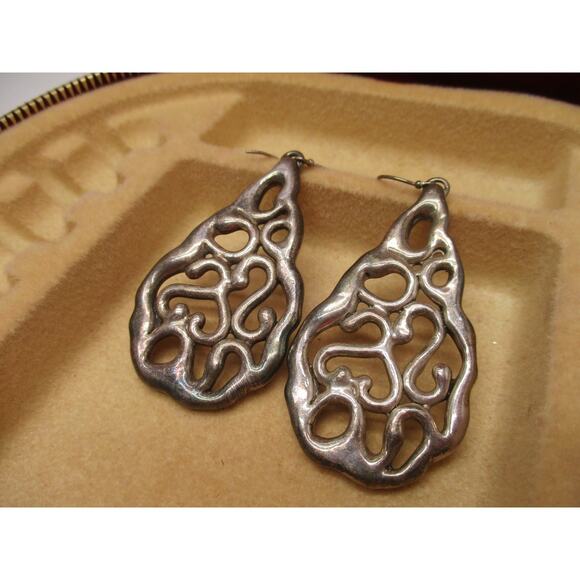 ORIT SCHATZMAN OS 925 Sterling Silver Modern Open Work Swirling Earrings - Picture 2 of 6
